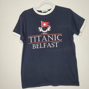 Vintage Titanic Belfast navy blue ringer short sleeve shirt size medium